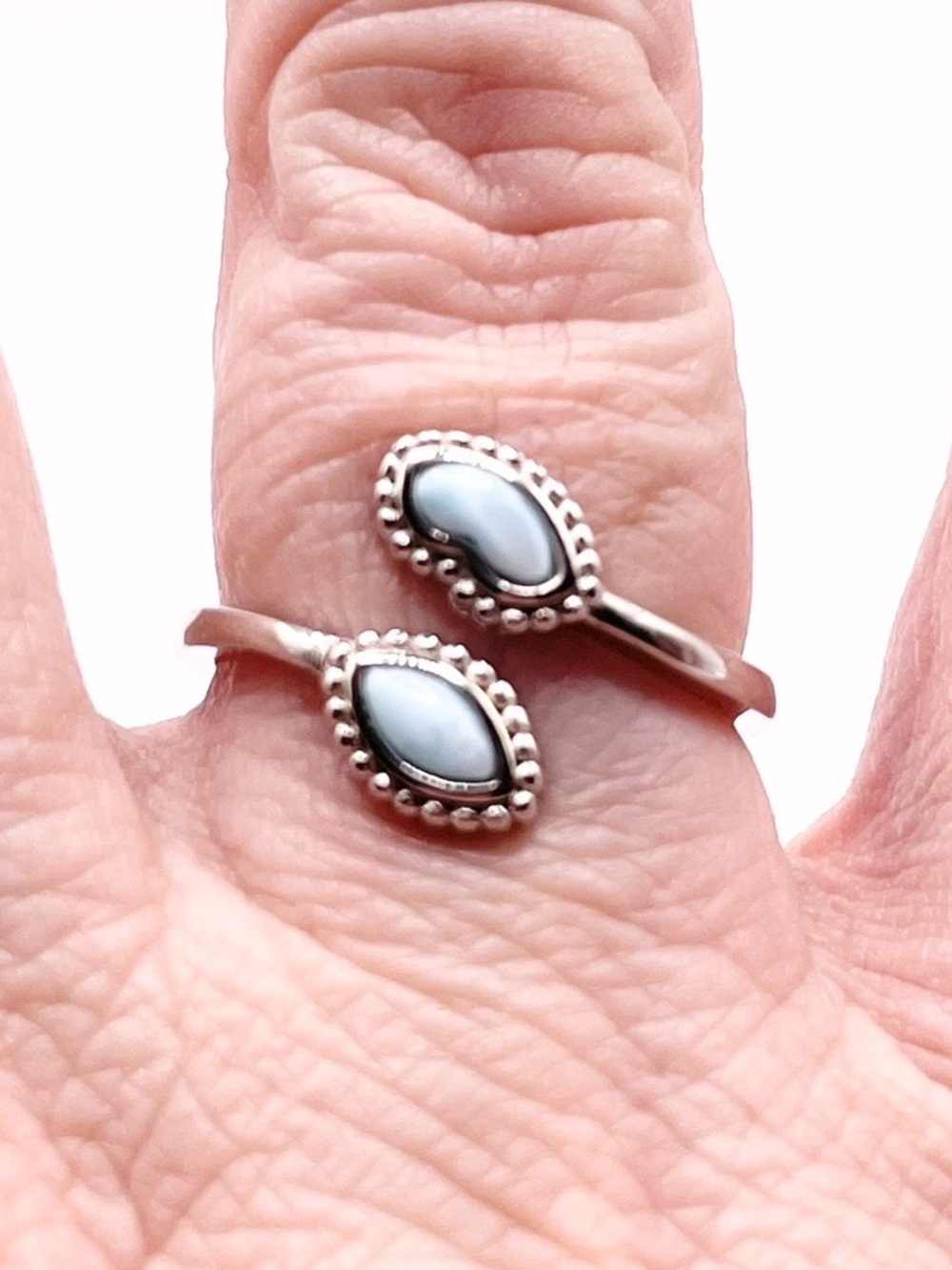 Size 9 Open Bypass Sterling Silver Open with Larimar Ring